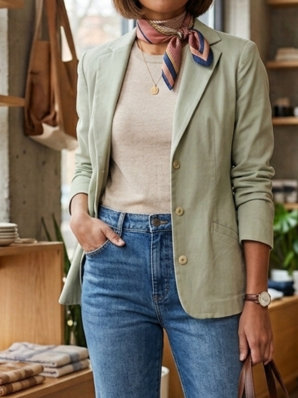 L.L. Bean Sage Green Single-Breasted Women's Blazer